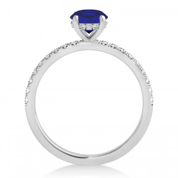 Oval Blue Sapphire & Diamond Single Row Hidden Halo Engagement Ring Platinum (0.68ct)