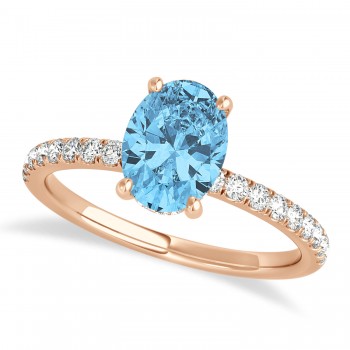 Oval Blue Topaz & Diamond Single Row Hidden Halo Engagement Ring 18k Rose Gold (0.68ct)