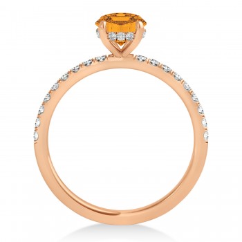 Oval Citrine & Diamond Single Row Hidden Halo Engagement Ring 14k Rose Gold (0.68ct)