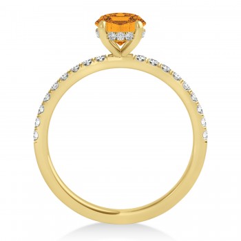 Oval Citrine & Diamond Single Row Hidden Halo Engagement Ring 14k Yellow Gold (0.68ct)