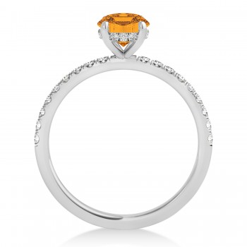 Oval Citrine & Diamond Single Row Hidden Halo Engagement Ring 18k White Gold (0.68ct)