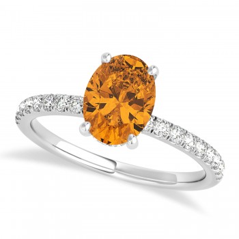 Oval Citrine & Diamond Single Row Hidden Halo Engagement Ring Platinum (0.68ct)