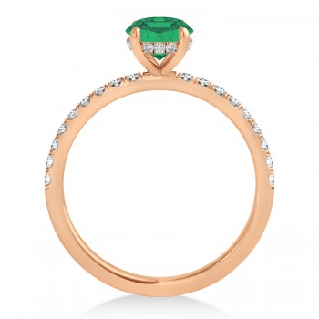 Oval Emerald & Diamond Single Row Hidden Halo Engagement Ring 14k Rose Gold (0.68ct)
