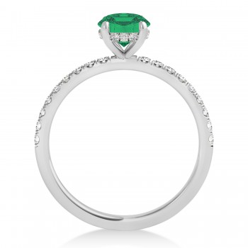 Oval Emerald & Diamond Single Row Hidden Halo Engagement Ring Platinum (0.68ct)