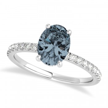 Oval Gray Spinel & Diamond Single Row Hidden Halo Engagement Ring 14k White Gold (0.68ct)