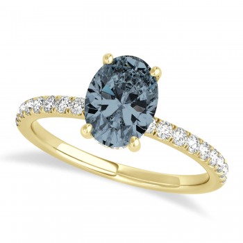 Oval Gray Spinel & Diamond Single Row Hidden Halo Engagement Ring 14k Yellow Gold (0.68ct)