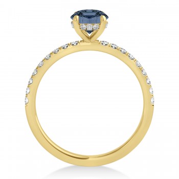 Oval Gray Spinel & Diamond Single Row Hidden Halo Engagement Ring 14k Yellow Gold (0.68ct)