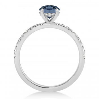 Oval Gray Spinel & Diamond Single Row Hidden Halo Engagement Ring Platinum (0.68ct)