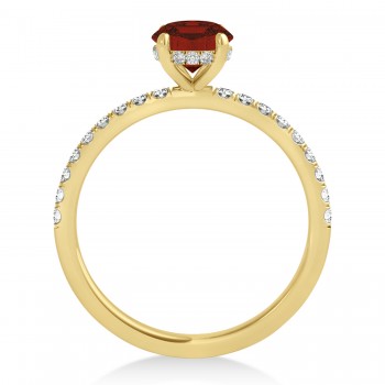 Oval Garnet & Diamond Single Row Hidden Halo Engagement Ring 14k Yellow Gold (0.68ct)