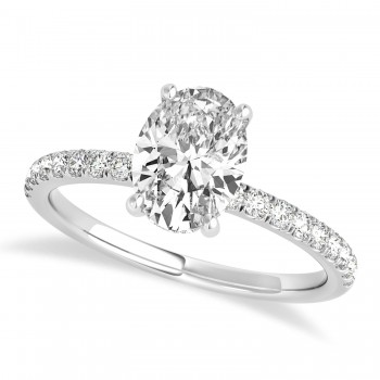 Oval Lab Grown Diamond Single Row Hidden Halo Engagement Ring 14k White Gold (1.00ct)
