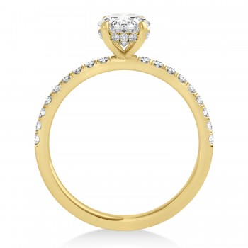 Oval Lab Grown Diamond Single Row Hidden Halo Engagement Ring 14k Yellow Gold (0.68ct)