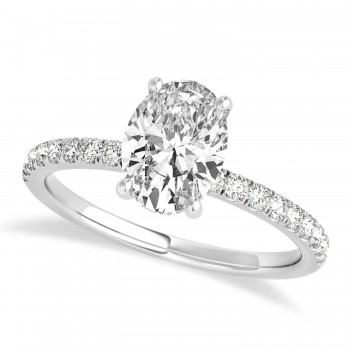 Oval Lab Grown Diamond Single Row Hidden Halo Engagement Ring 14k White Gold (1.50ct)