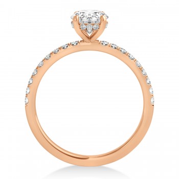 Oval Lab Grown Diamond Single Row Hidden Halo Engagement Ring 18k Rose Gold (4.00ct)