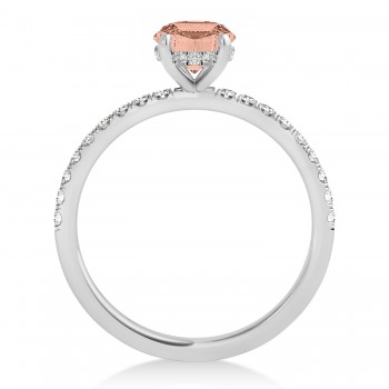 Oval Morganite & Diamond Single Row Hidden Halo Engagement Ring 14k White Gold (0.68ct)