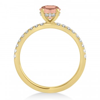Oval Morganite & Diamond Single Row Hidden Halo Engagement Ring 14k Yellow Gold (0.68ct)