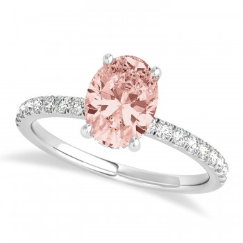 Oval Morganite & Diamond Single Row Hidden Halo Engagement Ring Platinum (0.68ct)