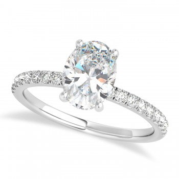 Oval Moissanite & Diamond Single Row Hidden Halo Engagement Ring 14k White Gold (0.68ct)