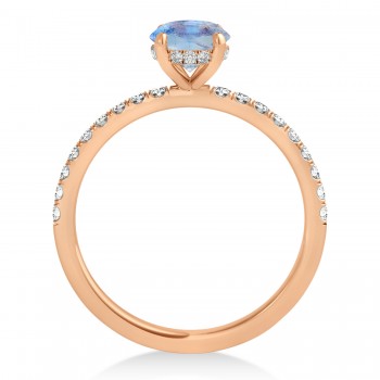 Oval Moonstone & Diamond Single Row Hidden Halo Engagement Ring 14k Rose Gold (0.68ct)
