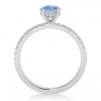 Oval Moonstone & Diamond Single Row Hidden Halo Engagement Ring 14k White Gold (0.68ct)