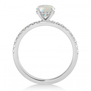Oval Opal & Diamond Single Row Hidden Halo Engagement Ring 14k White Gold (0.68ct)