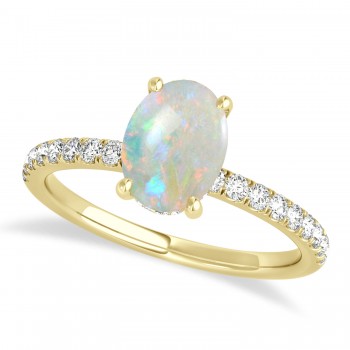 Oval Opal & Diamond Single Row Hidden Halo Engagement Ring 14k Yellow Gold (0.68ct)