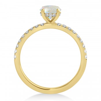 Oval Opal & Diamond Single Row Hidden Halo Engagement Ring 14k Yellow Gold (0.68ct)