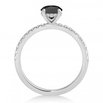 Oval Onyx & Diamond Single Row Hidden Halo Engagement Ring 14k White Gold (0.68ct)