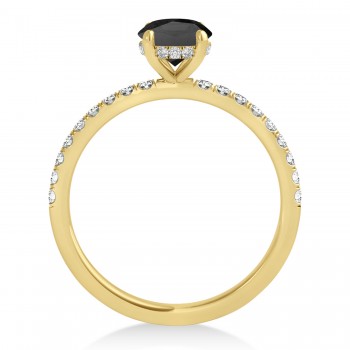 Oval Onyx & Diamond Single Row Hidden Halo Engagement Ring 14k Yellow Gold (0.68ct)