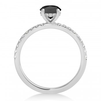 Oval Onyx & Diamond Single Row Hidden Halo Engagement Ring 18k White Gold (0.68ct)