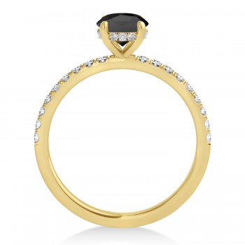 Oval Onyx & Diamond Single Row Hidden Halo Engagement Ring 18k Yellow Gold (0.68ct)