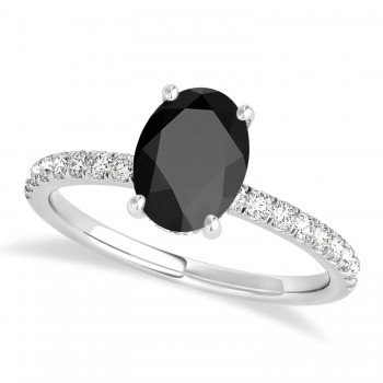 Oval Onyx & Diamond Single Row Hidden Halo Engagement Ring Platinum (0.68ct)