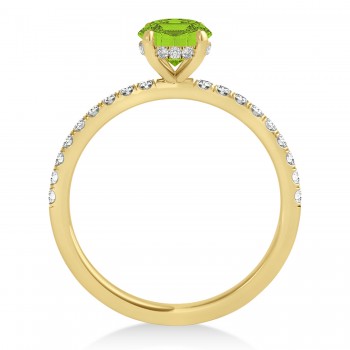 Oval Peridot & Diamond Single Row Hidden Halo Engagement Ring 14k Yellow Gold (0.68ct)