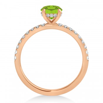 Oval Peridot & Diamond Single Row Hidden Halo Engagement Ring 18k Rose Gold (0.68ct)