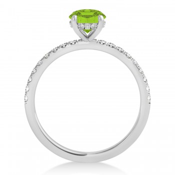 Oval Peridot & Diamond Single Row Hidden Halo Engagement Ring Platinum (0.68ct)