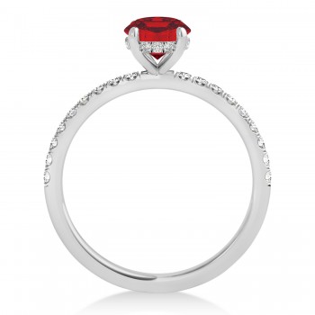 Oval Ruby & Diamond Single Row Hidden Halo Engagement Ring Platinum (0.68ct)