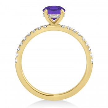 Oval Tanzanite & Diamond Single Row Hidden Halo Engagement Ring 14k Yellow Gold (0.68ct)