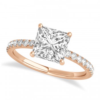 Princess Diamond Single Row Hidden Halo Engagement Ring 14k Rose Gold (0.81ct)