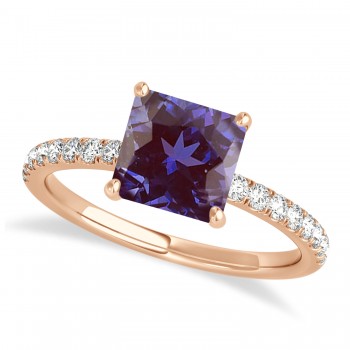 Princess Alexandrite & Diamond Single Row Hidden Halo Engagement Ring 14k Rose Gold (0.81ct)