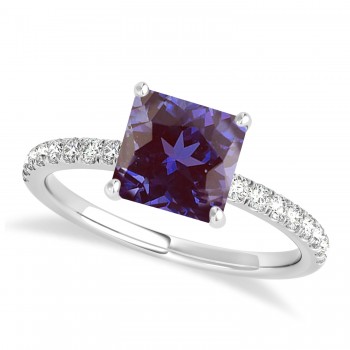 Princess Alexandrite & Diamond Single Row Hidden Halo Engagement Ring Palladium (0.81ct)