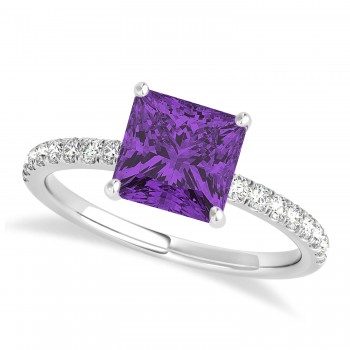 Princess Amethyst & Diamond Single Row Hidden Halo Engagement Ring 14k White Gold (0.81ct)