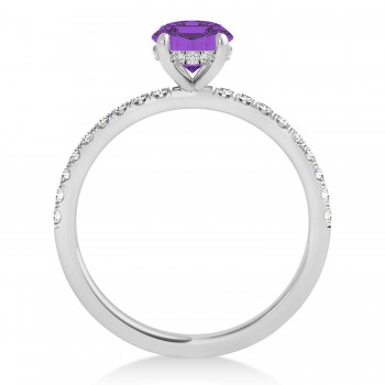 Princess Amethyst & Diamond Single Row Hidden Halo Engagement Ring Platinum (0.81ct)