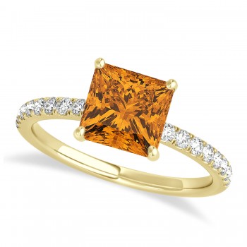 Princess Citrine & Diamond Single Row Hidden Halo Engagement Ring 14k Yellow Gold (0.81ct)