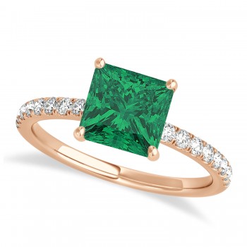 Princess Emerald & Diamond Single Row Hidden Halo Engagement Ring 14k Rose Gold (0.81ct)