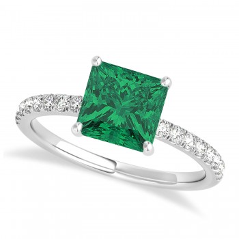 Princess Emerald & Diamond Single Row Hidden Halo Engagement Ring Platinum (0.81ct)