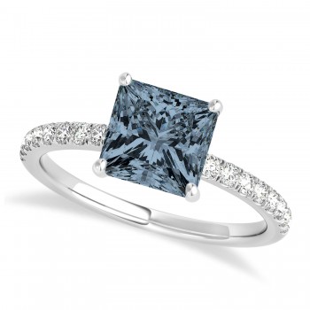 Princess Gray Spinel & Diamond Single Row Hidden Halo Engagement Ring Platinum (0.81ct)