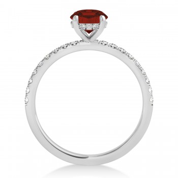 Princess Garnet & Diamond Single Row Hidden Halo Engagement Ring Palladium (0.81ct)