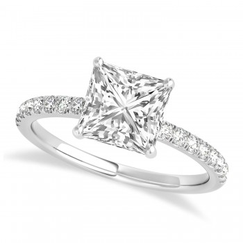 Princess Lab Grown Diamond Single Row Hidden Halo Engagement Ring 14k White Gold (0.81ct)