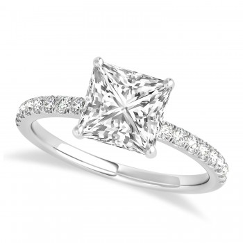 Princess Lab Grown Diamond Single Row Hidden Halo Engagement Ring Platinum (0.81ct)