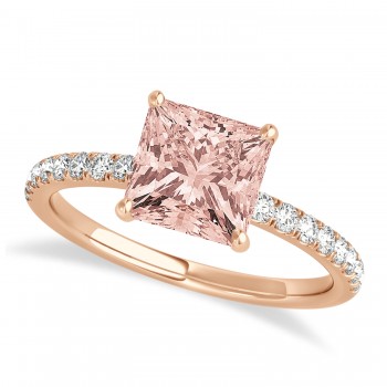 Princess Morganite & Diamond Single Row Hidden Halo Engagement Ring 18k Rose Gold (0.81ct)