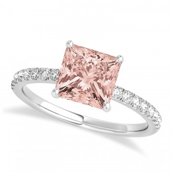 Princess Morganite & Diamond Single Row Hidden Halo Engagement Ring Platinum (0.81ct)